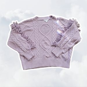 Time and Tru Large Lavender Fringe Cable Knit Pullover Crewneck Sweater